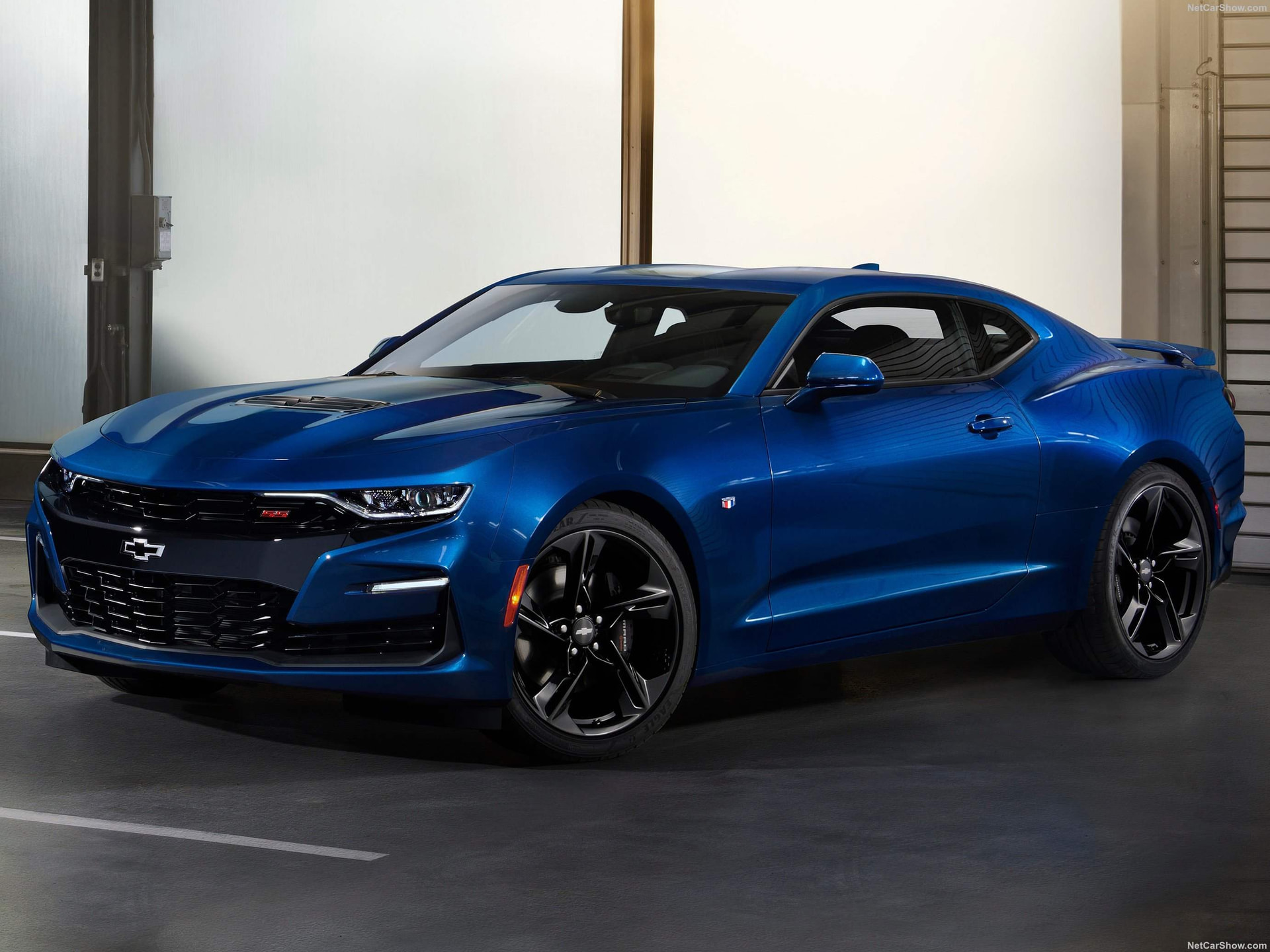 Blue Chevrolet Camaro SS studio press photo
